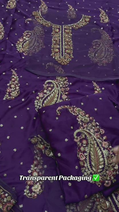 Silk Luxury Embroidered 2pc Article Plum Color Cery design