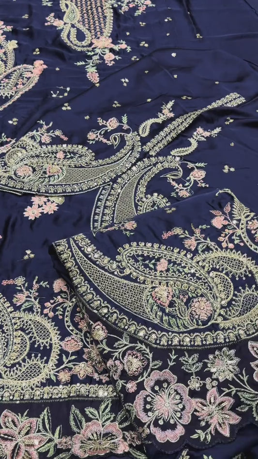 Silk Embroidered Luxury 2pc Article Zinc Color Cutwork sleeves