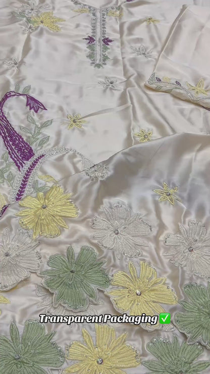Silk Embroidered 2pc Article Off white color SS
