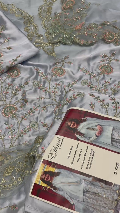 Silk Embroidered 3pc Article With chiffon Dupatta D-7007
