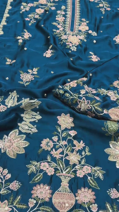 Silk Luxury Embroidered 2pc Article Kaftan Style Zinc color