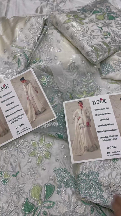 Silk Embroidered 3pc Article Off White color Chiffon Dupatta