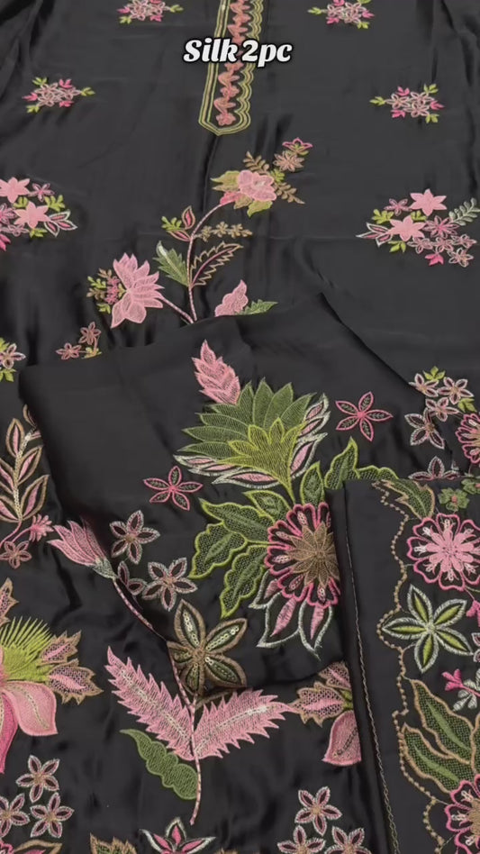 Silk Embroidered Luxury 2pc Article black Color Kaftan style New