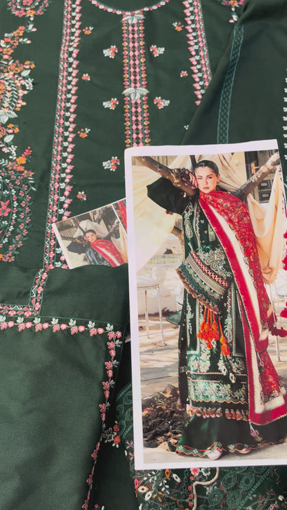 Hussain Rehar Luxury Dhanak 3 Piece with Embroidered Patches