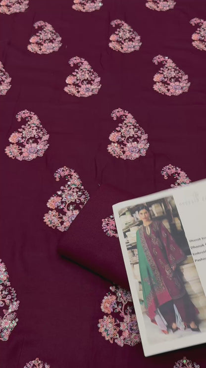 Dhanak Embroidered 3pc Article With Wool Shawl