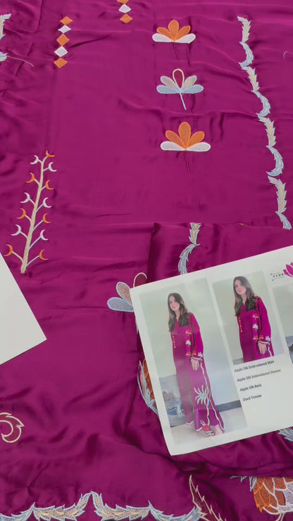 Apple Silk Embroidered 2pc Article Pink Color