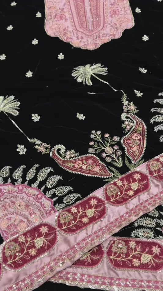 9000 Velvet Embroidered 2pc Article Pink silk border