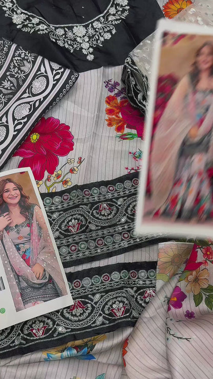 Ayesha Omar Luxury Silk Printed 2pc Article With embroidered patches Shimmer Organza Dupatta