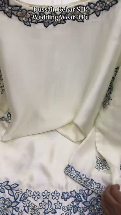 Hussain Rehar Shamos Handmade Embroidered Luxury Silk 3pc