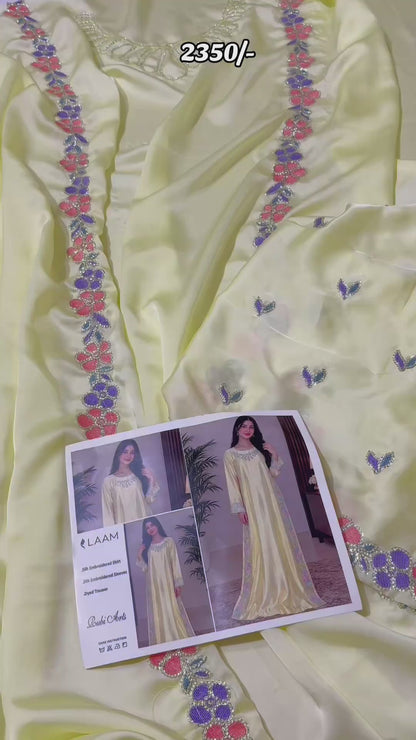 Laam Silk Embroidered 2pc Article Yellow Long Kaftan
