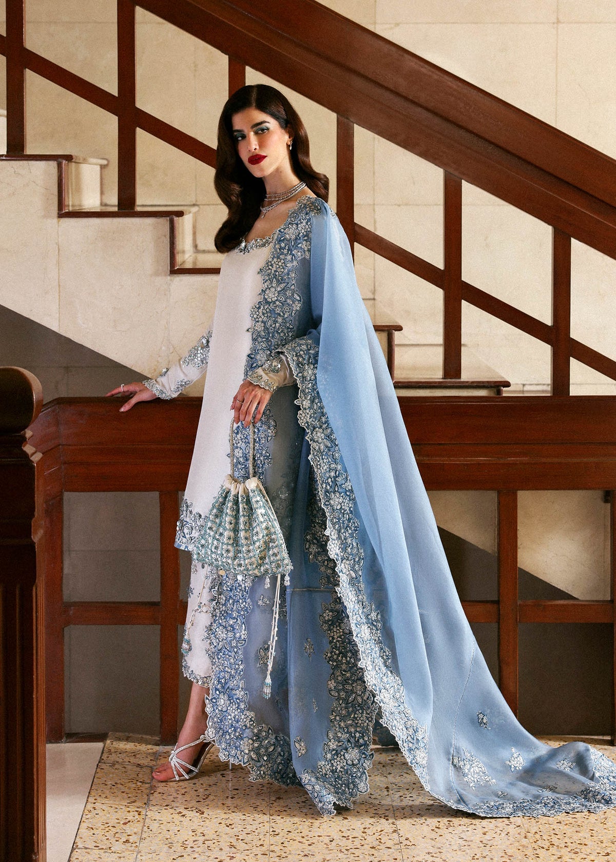 Hussain Rehar Shamos Handmade Embroidered Luxury Silk 3pc