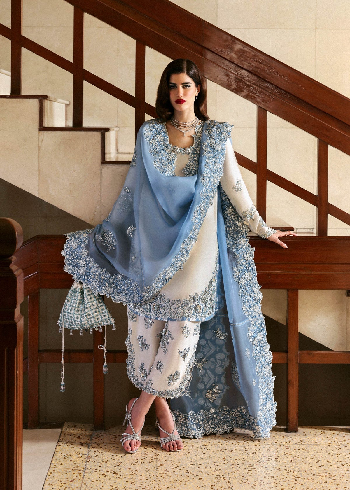 Hussain Rehar Shamos Handmade Embroidered Luxury Silk 3pc